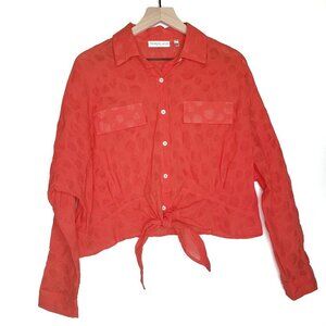 Patrizia Luca Bubble Textured Front Tie Blouse Oversized XS Red-Orange‎